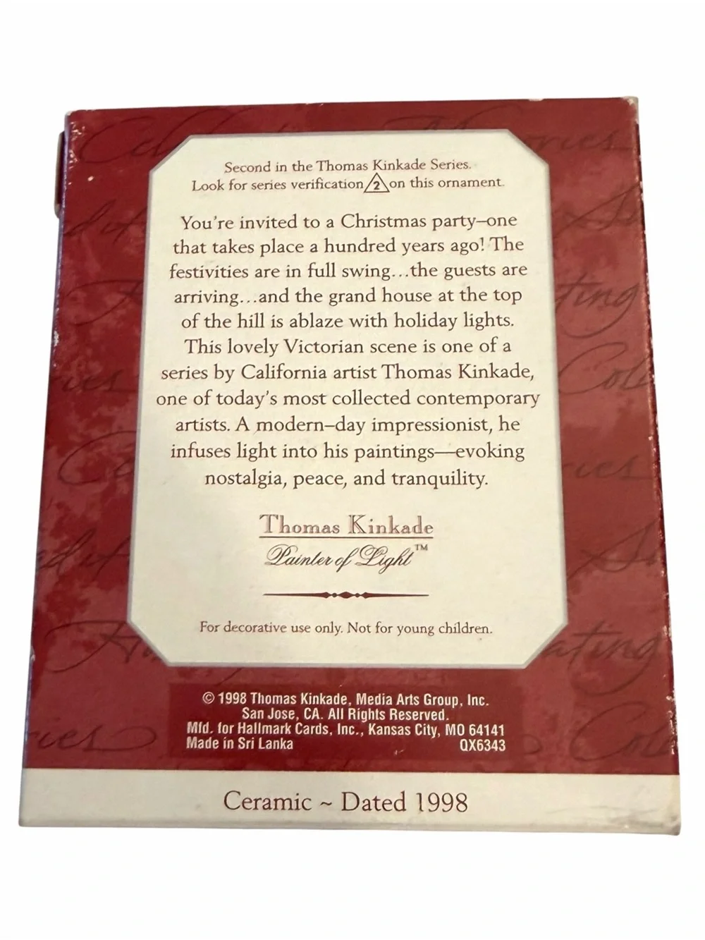 Hallmark 1998 Ceramic Ornament Victorian Christmas II Thomas Kinkade Winter Snow